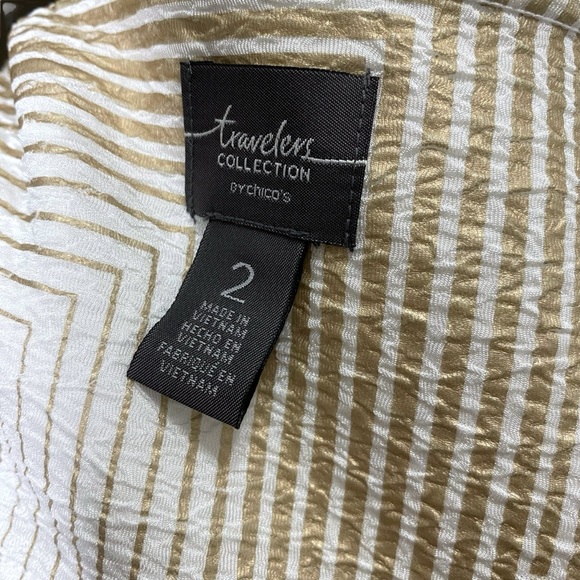 Chico's Travelers Crinkle Long Cardigan Duster Blazer Jacket Gold White Sz L/2 - Picture 12 of 13